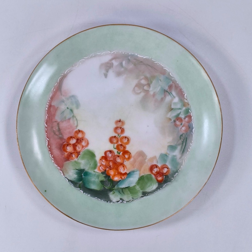 Vintage J&C Dayton Bavaria Hand Painted Berry Porcelain Plate Gold Rim 8.5"